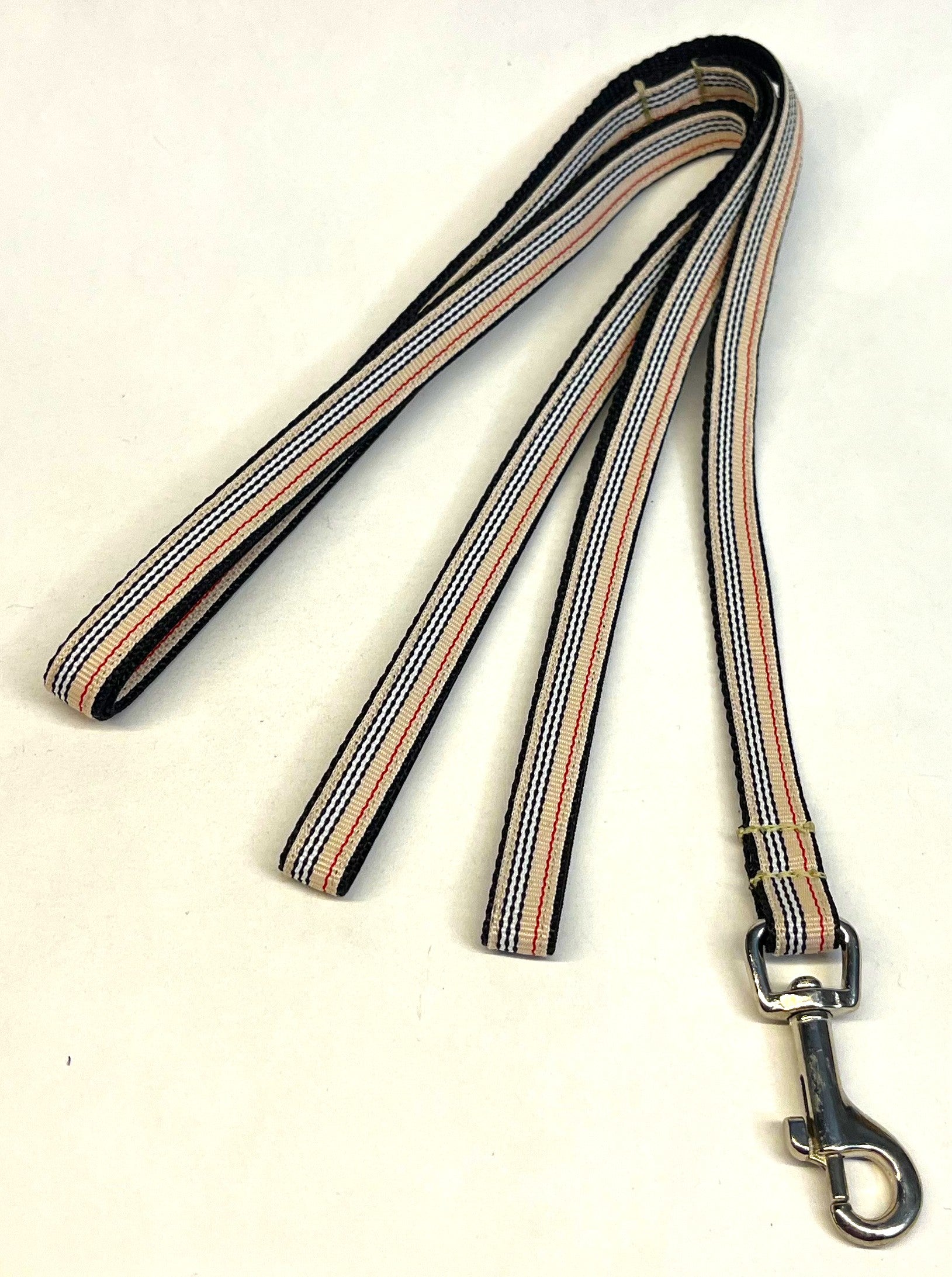 Tan, Black, White, and Red Stripes Dog Leash 1/2