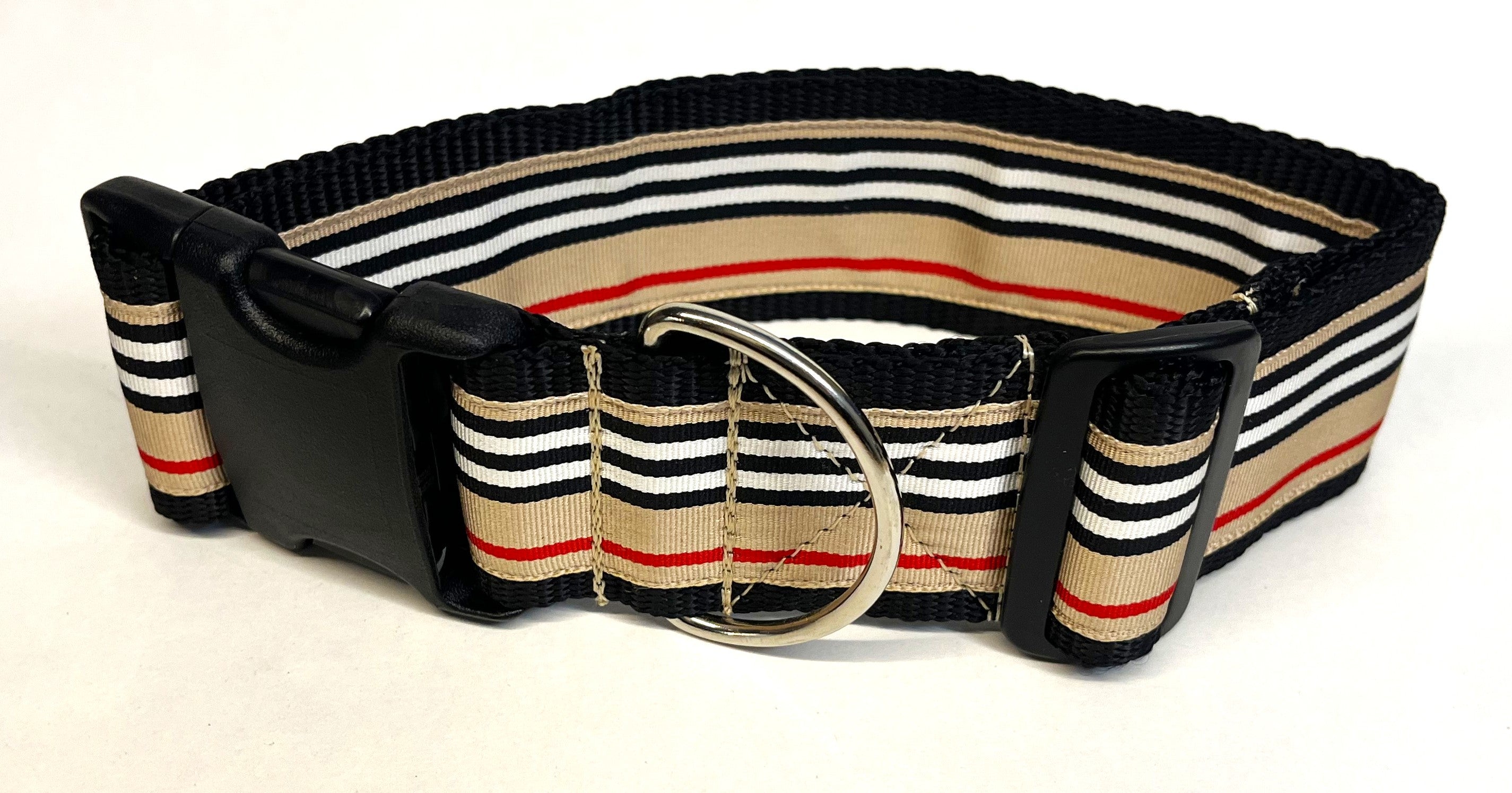 Tan, Black, White, and Red Stripe Dog Collar 2in
