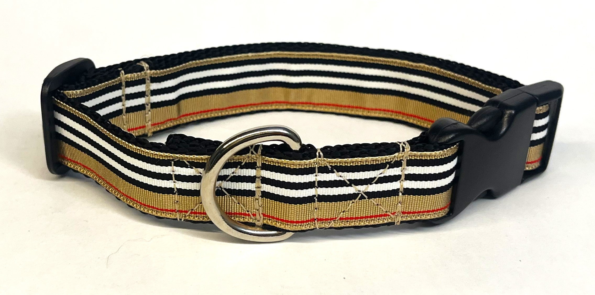 Tan, Black, White, and Red Stripe Dog Collar 1in