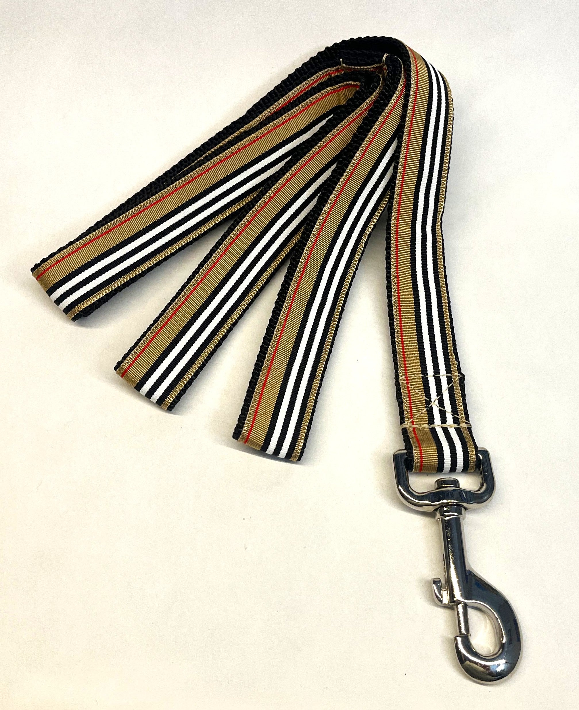 Tan, Black, White, and Red Stripe Dog Leash 1in