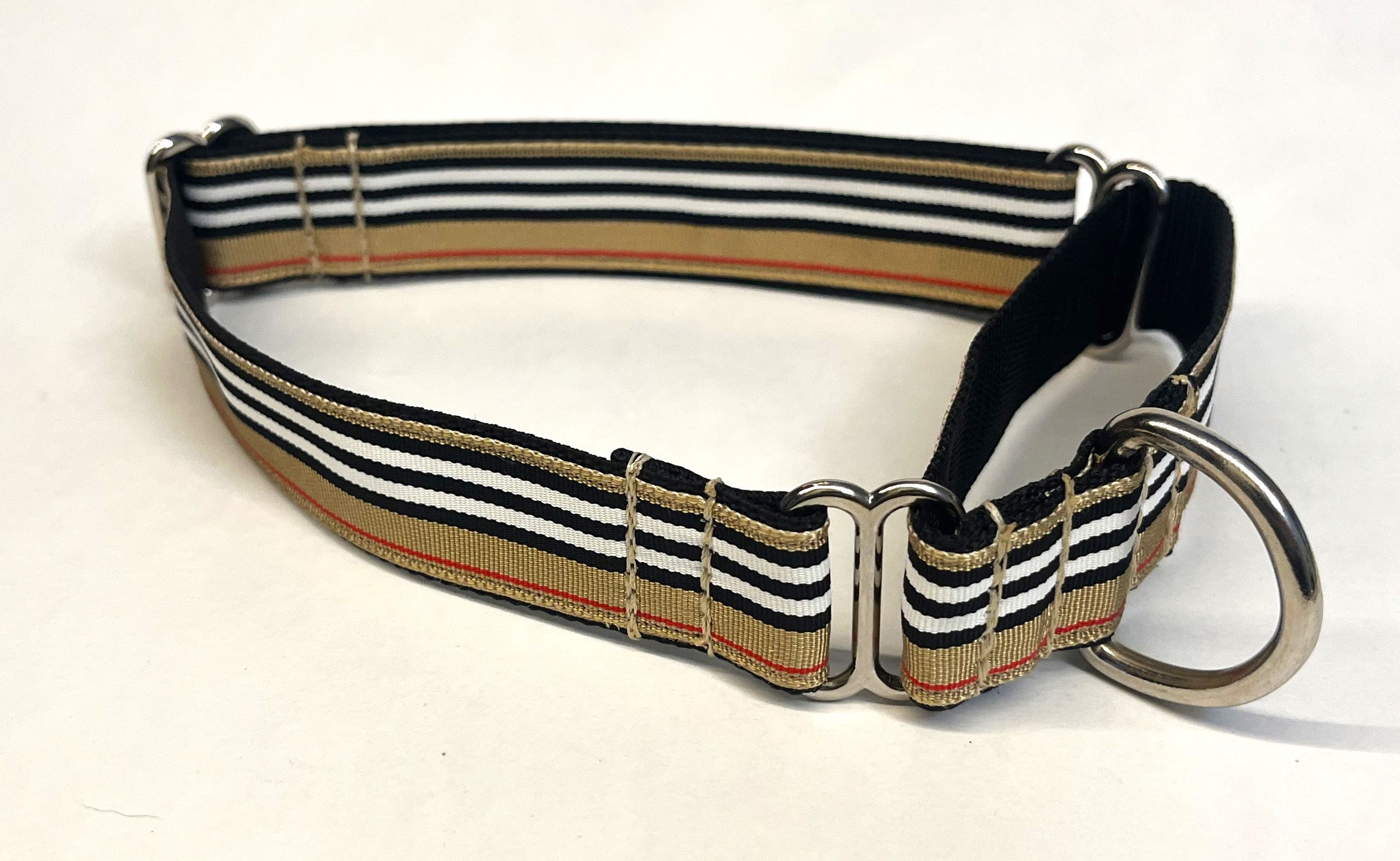 Tan, Black, White, and Red Stripe Martingale Collar 1in