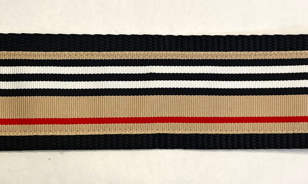 Tan, Black, White, and Red Stripe Chain Martingale Collar 2in