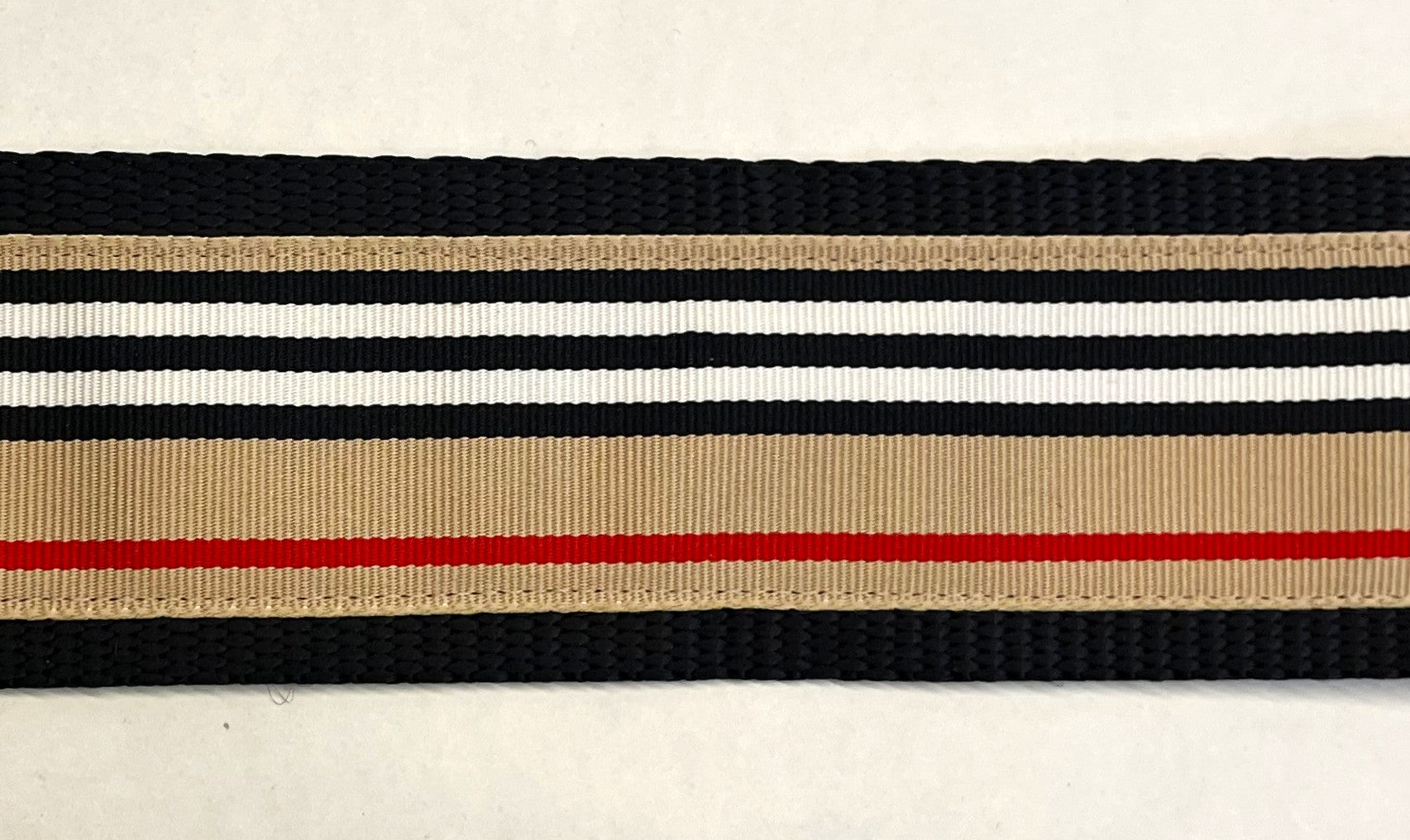 Tan, Black, White, and Red Stripe Chain Martingale Collar 2in