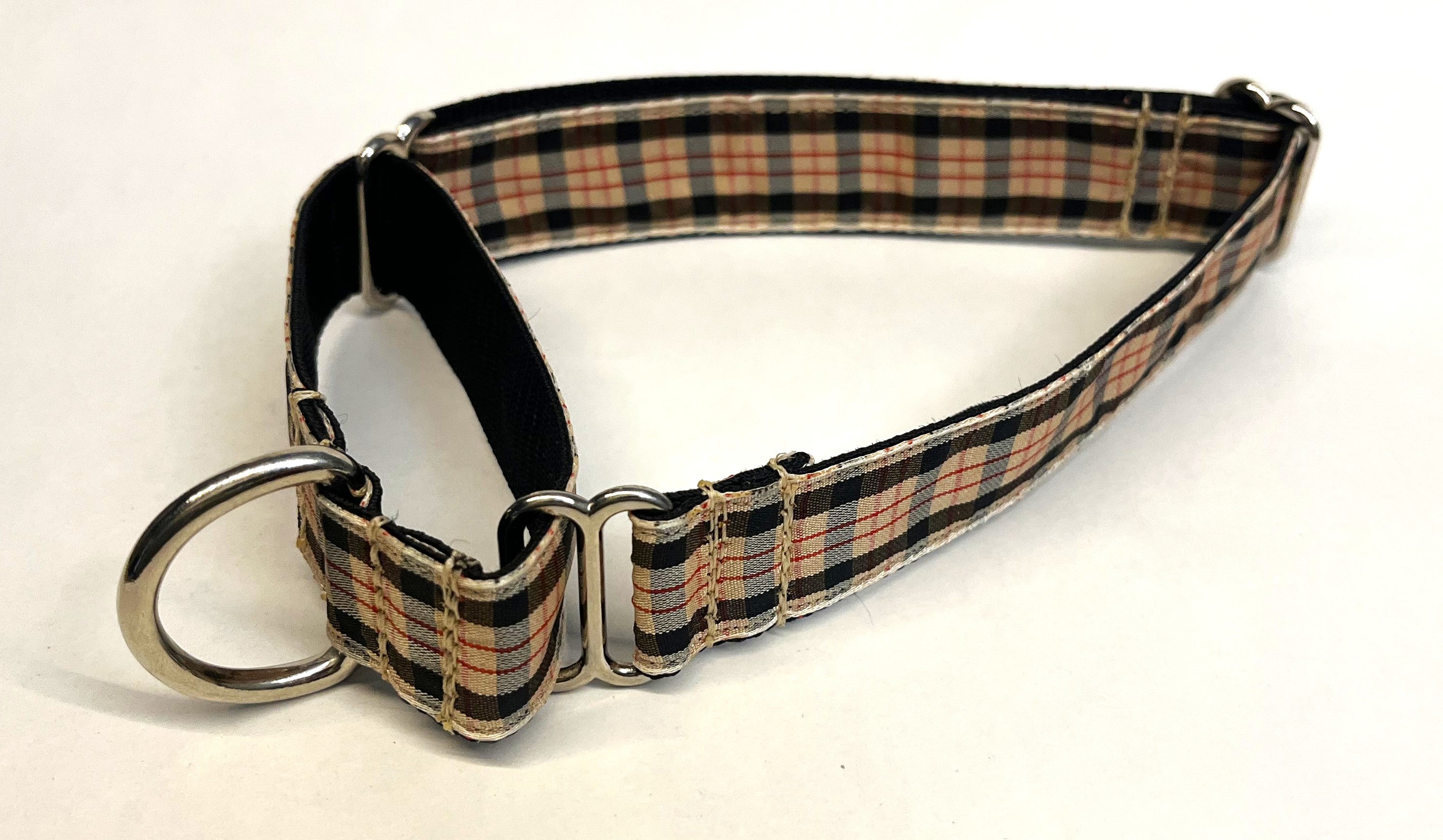 Tan, Black, and Red Plaid Martingale Collar 1in