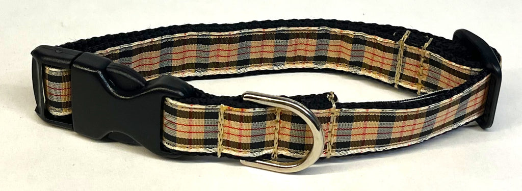 Tan, Black, and Red Plaid Dog Collar 3/4