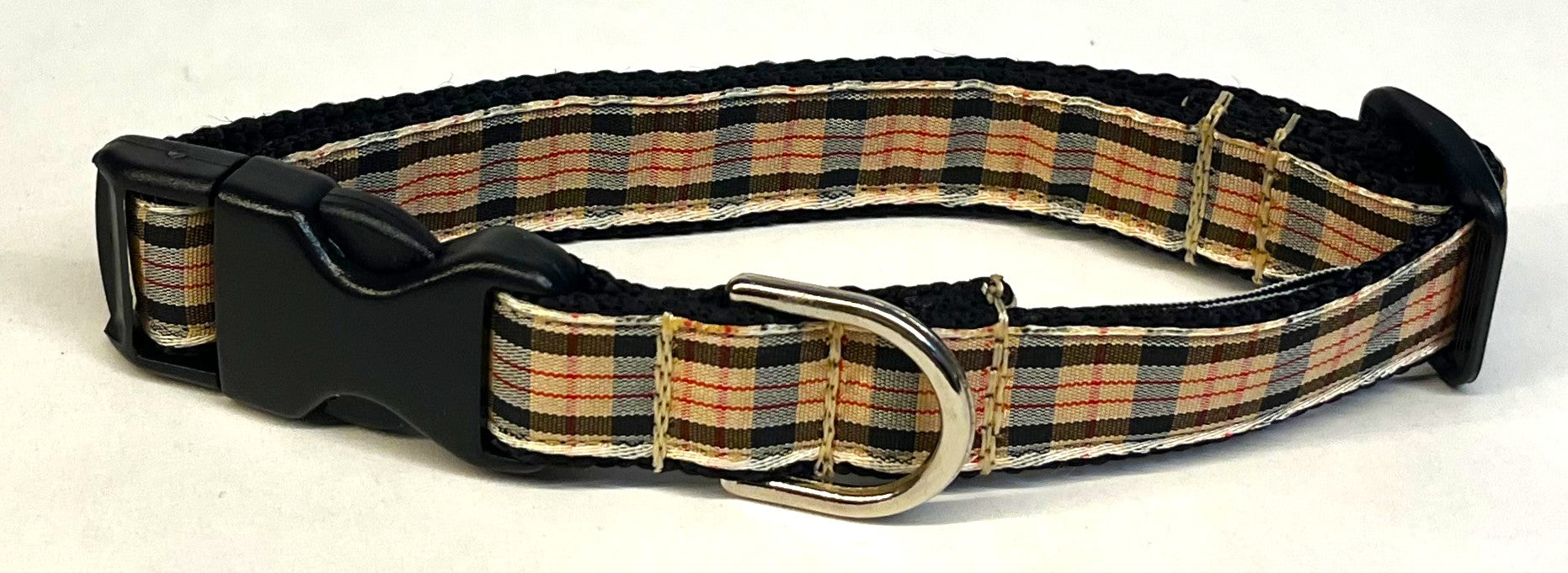Tan, Black, and Red Plaid Dog Collar 3/4