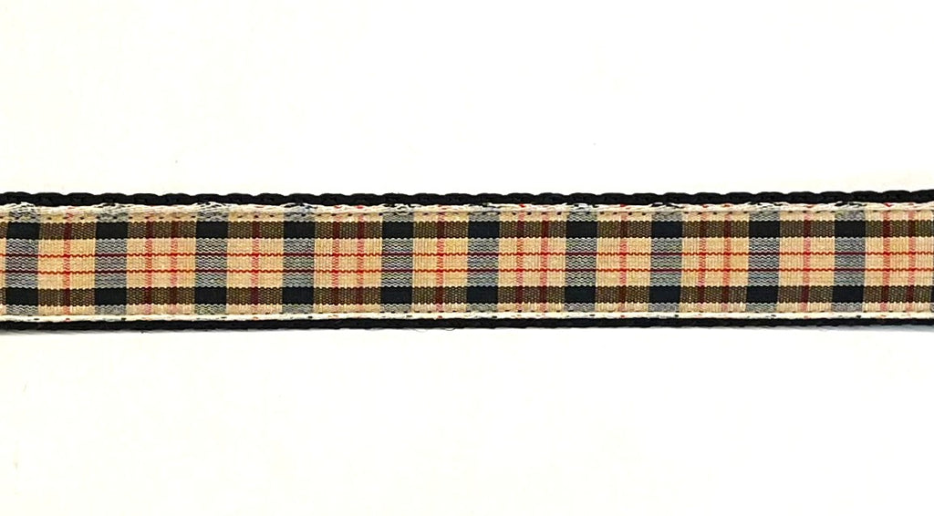 Tan, Black, and Red Plaid Dog Collar 3/4 inch on black webbing