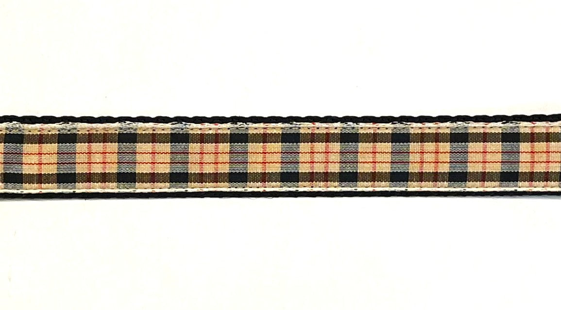 Tan, Black, and Red Plaid Dog Collar 3/4 inch on black webbing