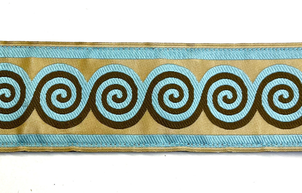 Tan, Blue with Brown, Blue Swirl Design Dog Collar 2in