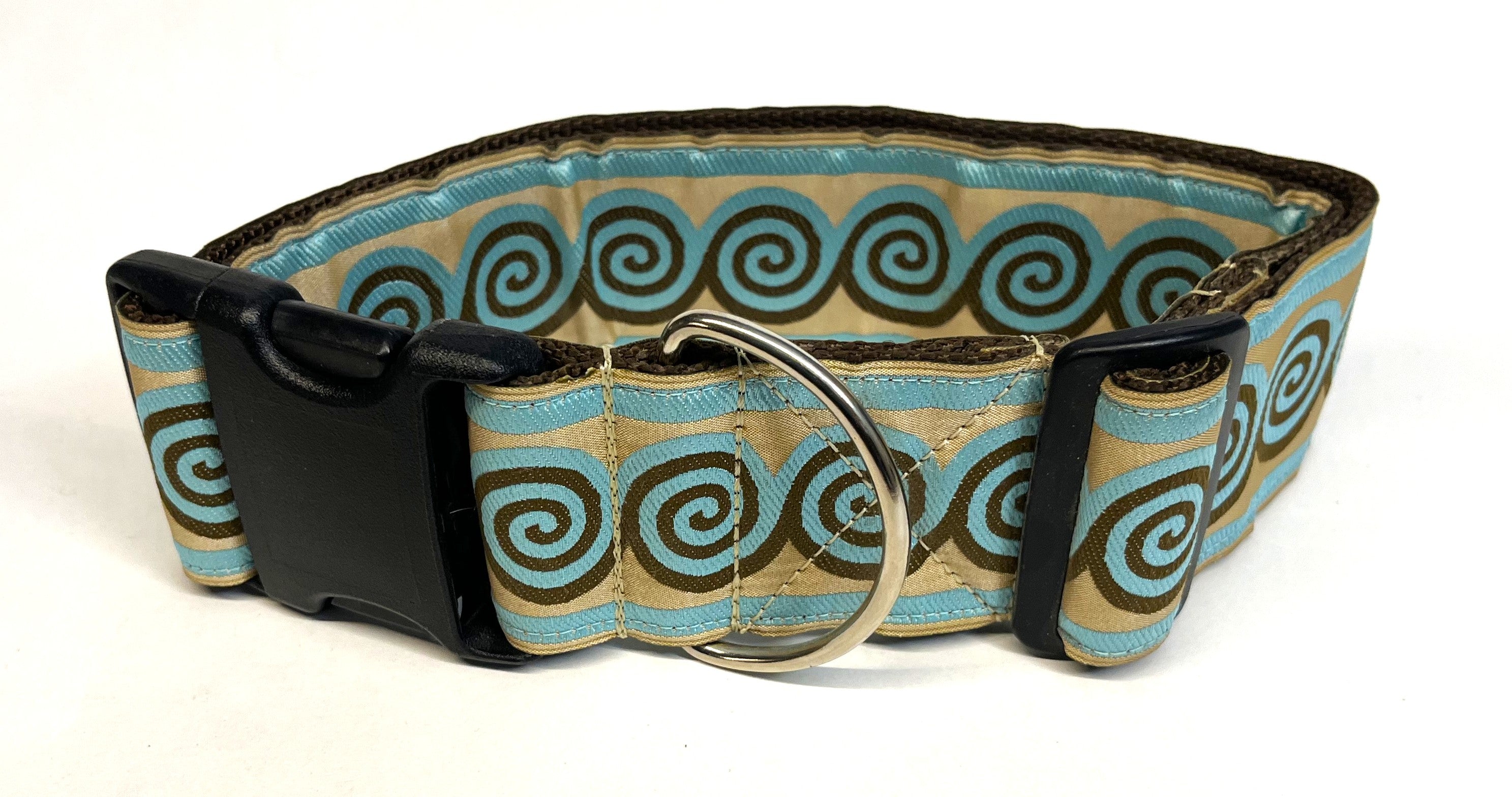 Tan, Blue with Brown, Blue Swirl Design Dog Collar 2in