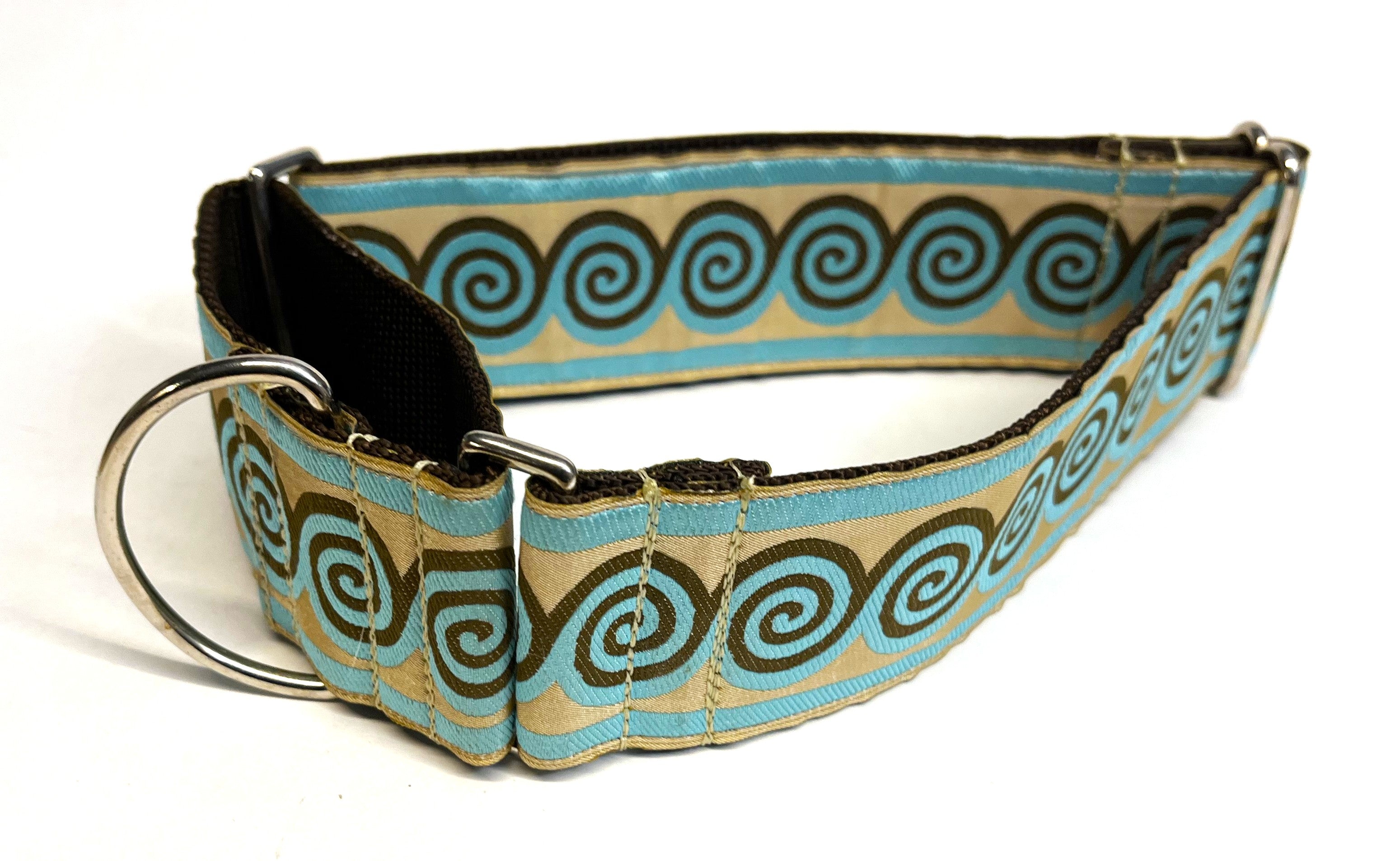 Tan, Blue with Brown, Blue Swirl Design Martingale Collar 2in