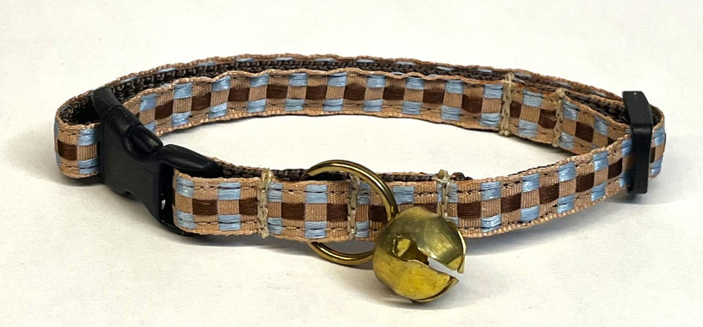 Tan, Brown & Blue Plaid Cat Collar