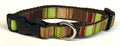 Tan, Brown, Red, Green Vertical Stripe Dog Collar 3/4