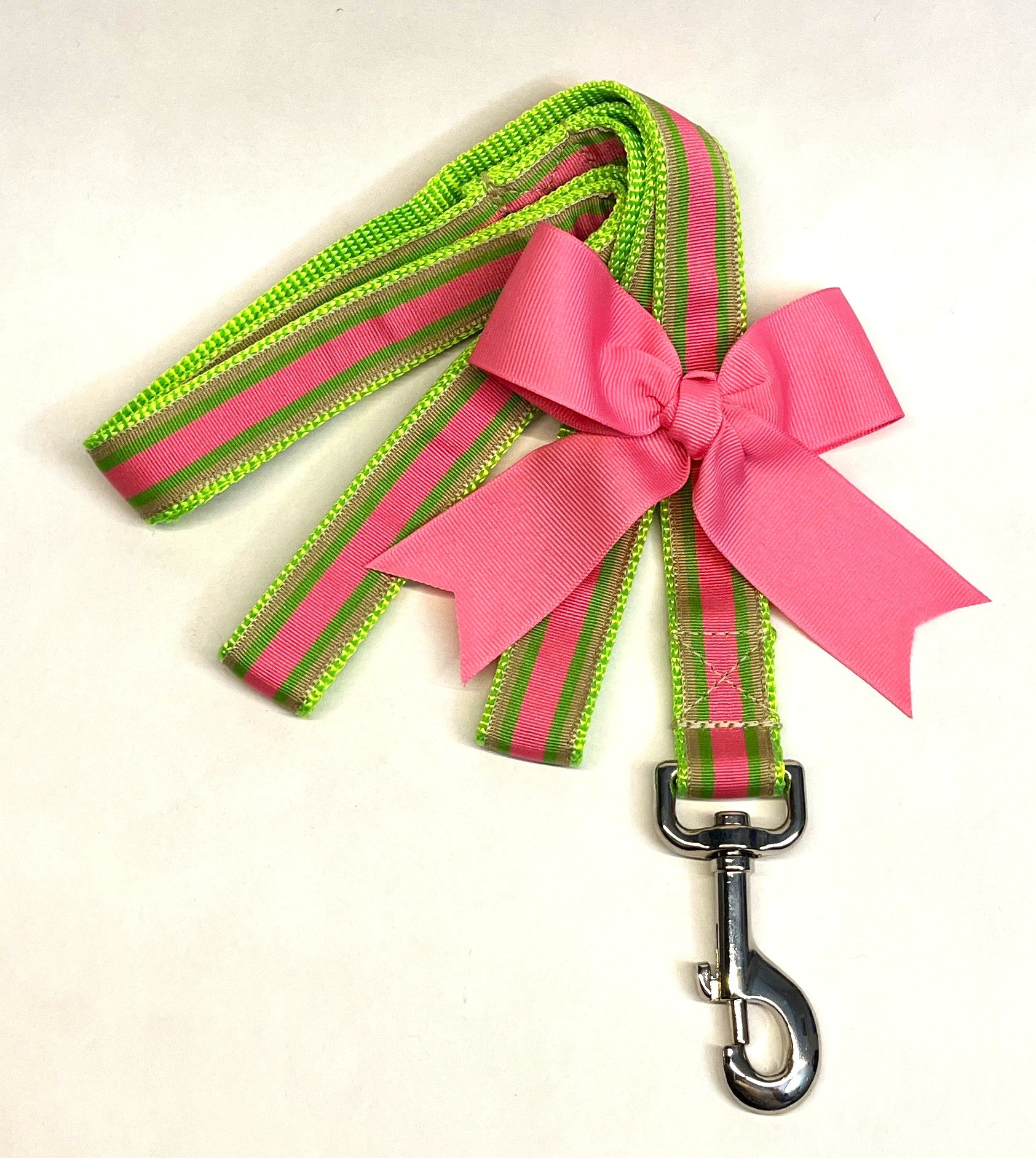 Tan, Green, Pink Stripe Dog Leash 1in