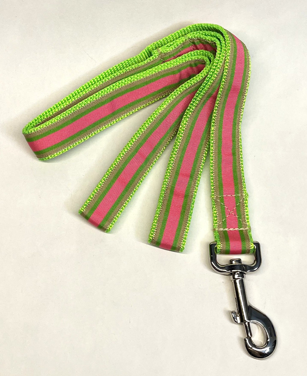 Tan, Green, Pink Stripe Dog Leash 1in