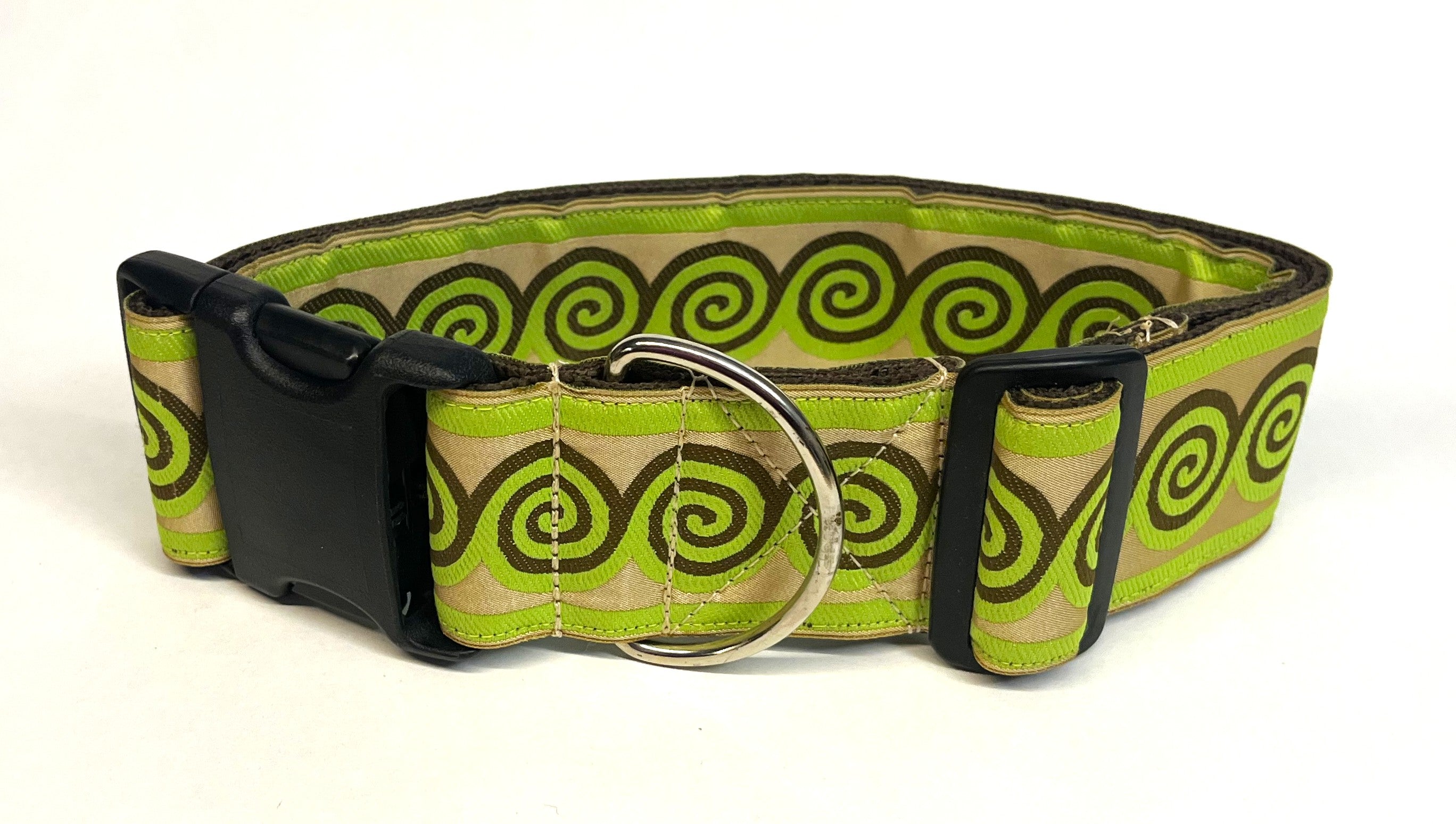 Tan, Green with Brown, Green Swirl Design Dog Collar 2in