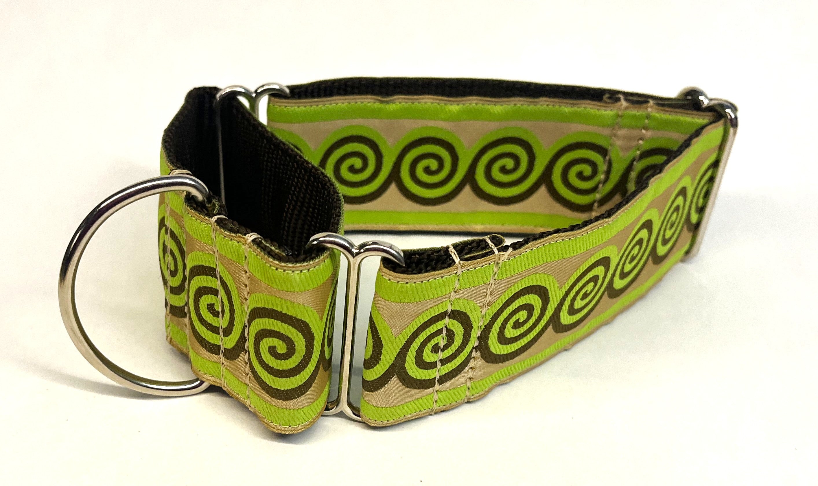 Tan, Green with Brown, Green Swirl Design Martingale Collar 2in