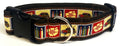 Tan, Red, and Navy Squares with Woody Wagon, Surfboards, and Flowers Dog Collar 1 1/2 in