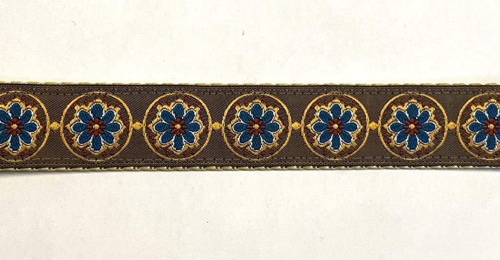 Tan with Blue, Gold, Rust Medallion Dog Leash 1in
