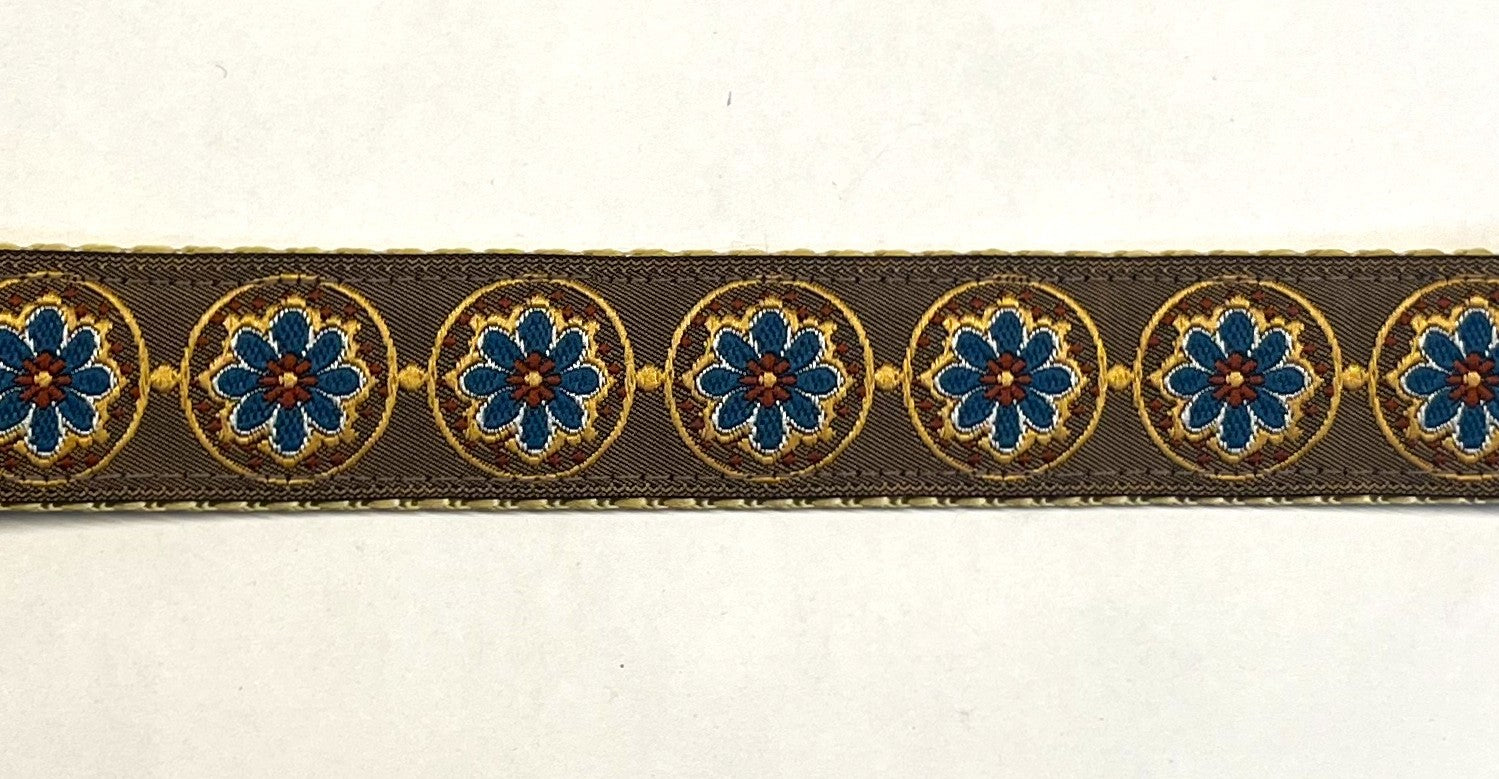 Tan with Blue, Gold, Rust Medallion Dog Leash 1in