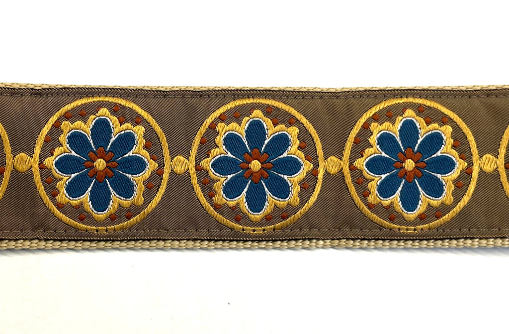 Tan with Blue, Yellow, Rust Medallion Design Martingale Collar 2in