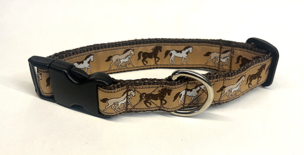 Tan with Brown Horses Dog Collar 1in
