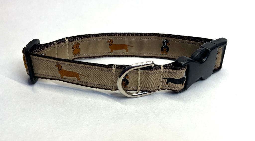 Tan with Dachshunds Dog Collar 3/4