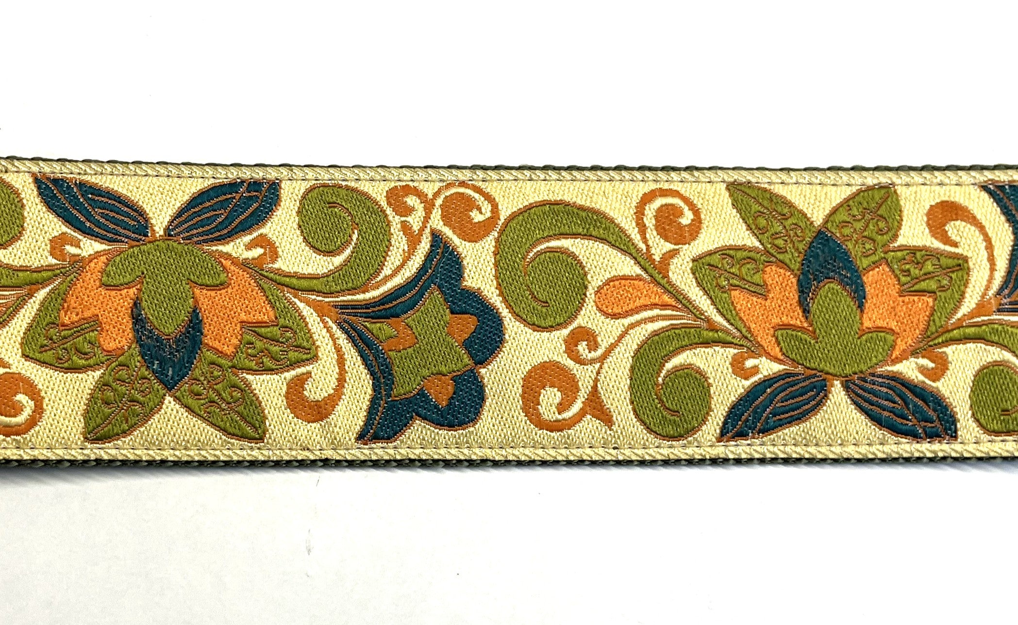 Tan with Olive, Teal, Orange Floral Pattern Dog Collar 2in