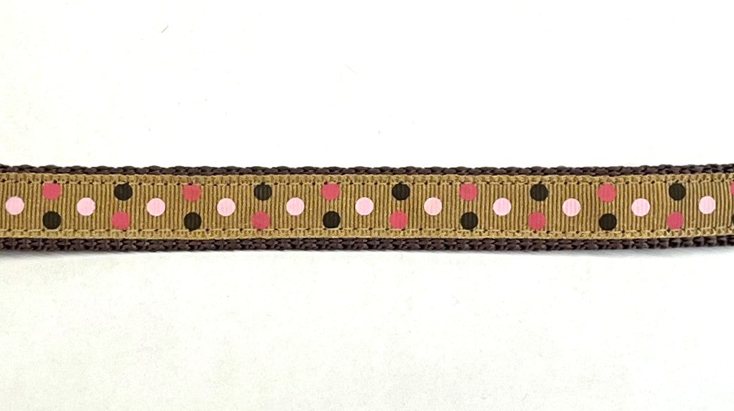 Tan with Pink, Brown, and White Dots Dog Collar 1/2 inch