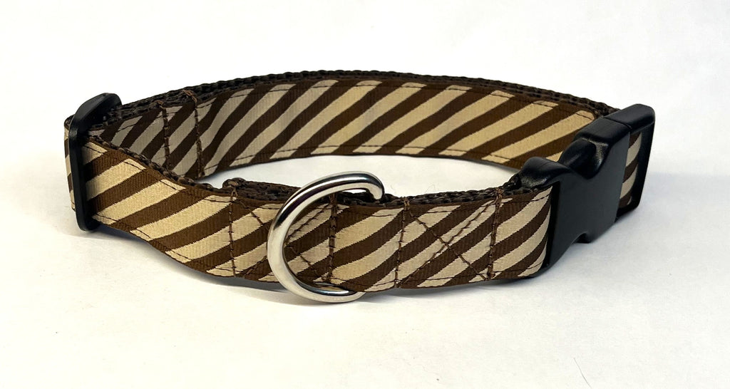 Tan and Brown Diagonal Stripe Dog Collar 1in