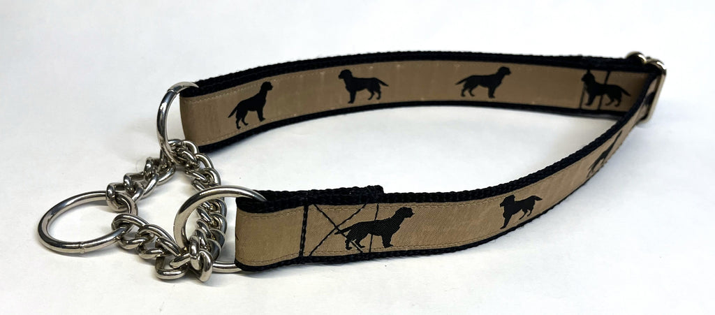 Tan with Black Labs Chain Martingale Collar 1in