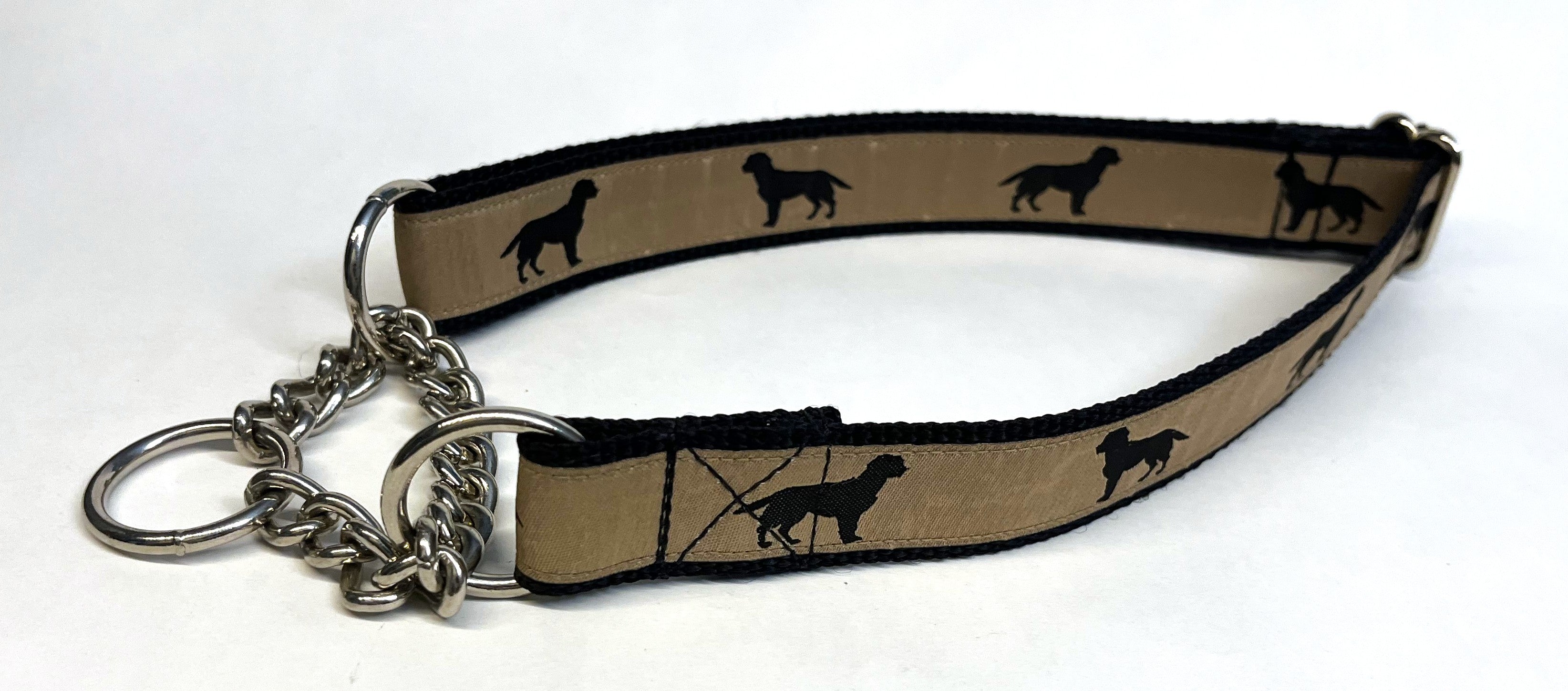 Tan with Black Labs Chain Martingale Collar 1in