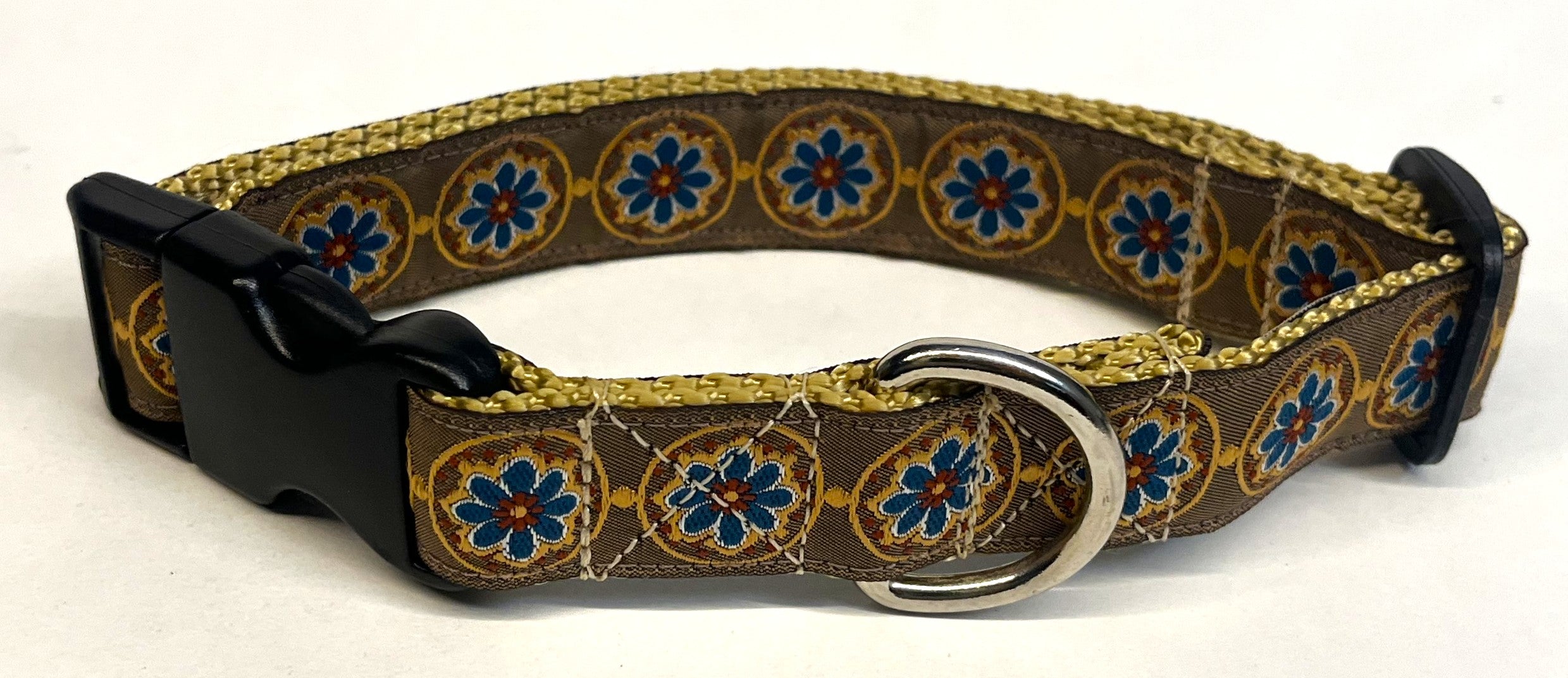 Tan with Blue, Gold, Rust Medallion Dog Collar 1in