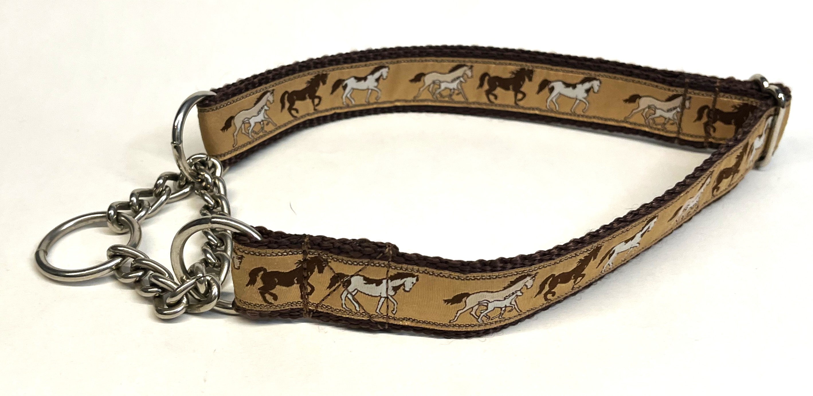 Tan with Brown Horses Chain Martingale Collar 1in