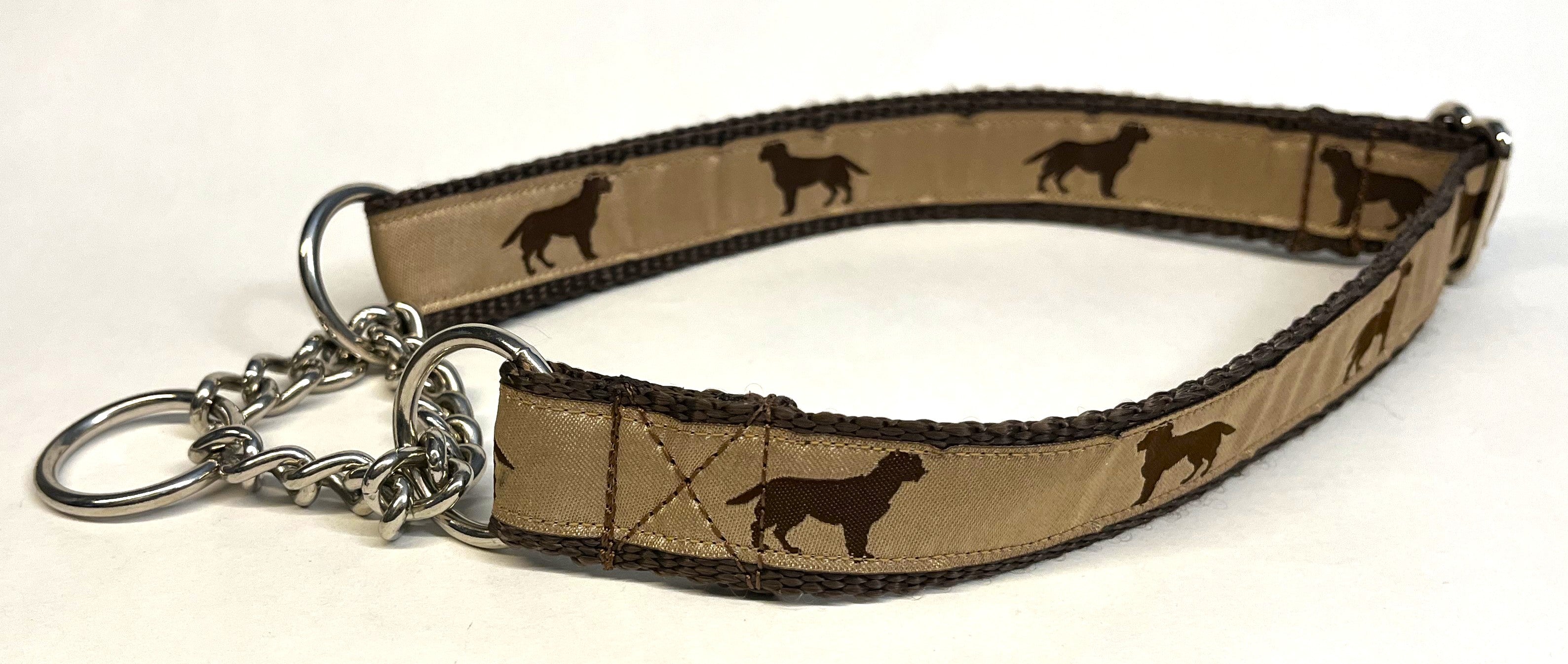 Tan with Chocolate Labs Chain Martingale Collar 1in