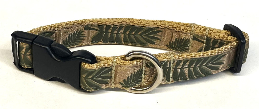 Tan with Green Palm Branch Dog Collar 3/4