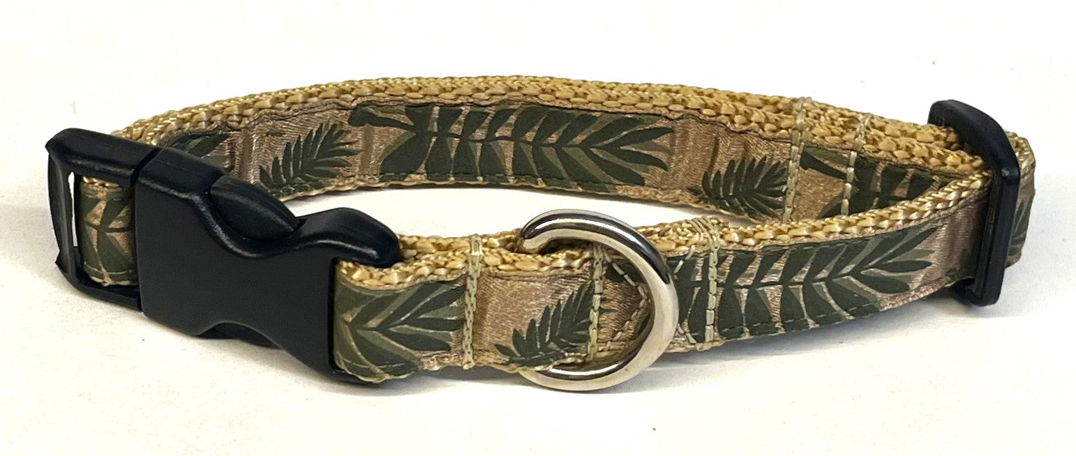 Tan with Green Palm Branch Dog Collar 3/4