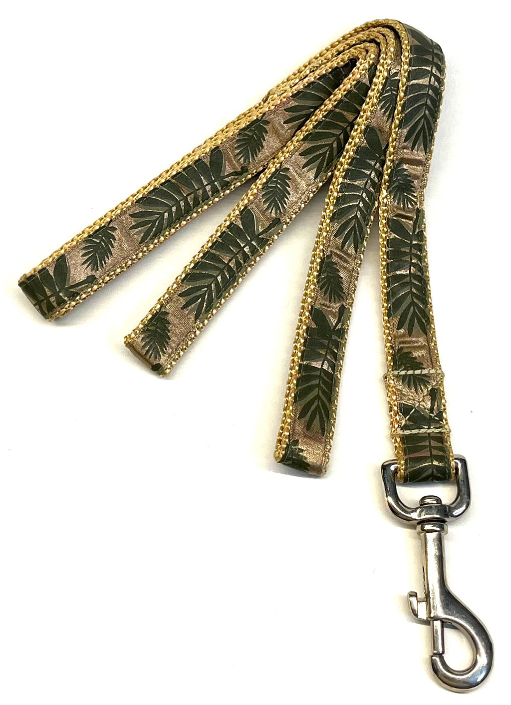 Tan with Green Palm Branch Dog Leash 3/4