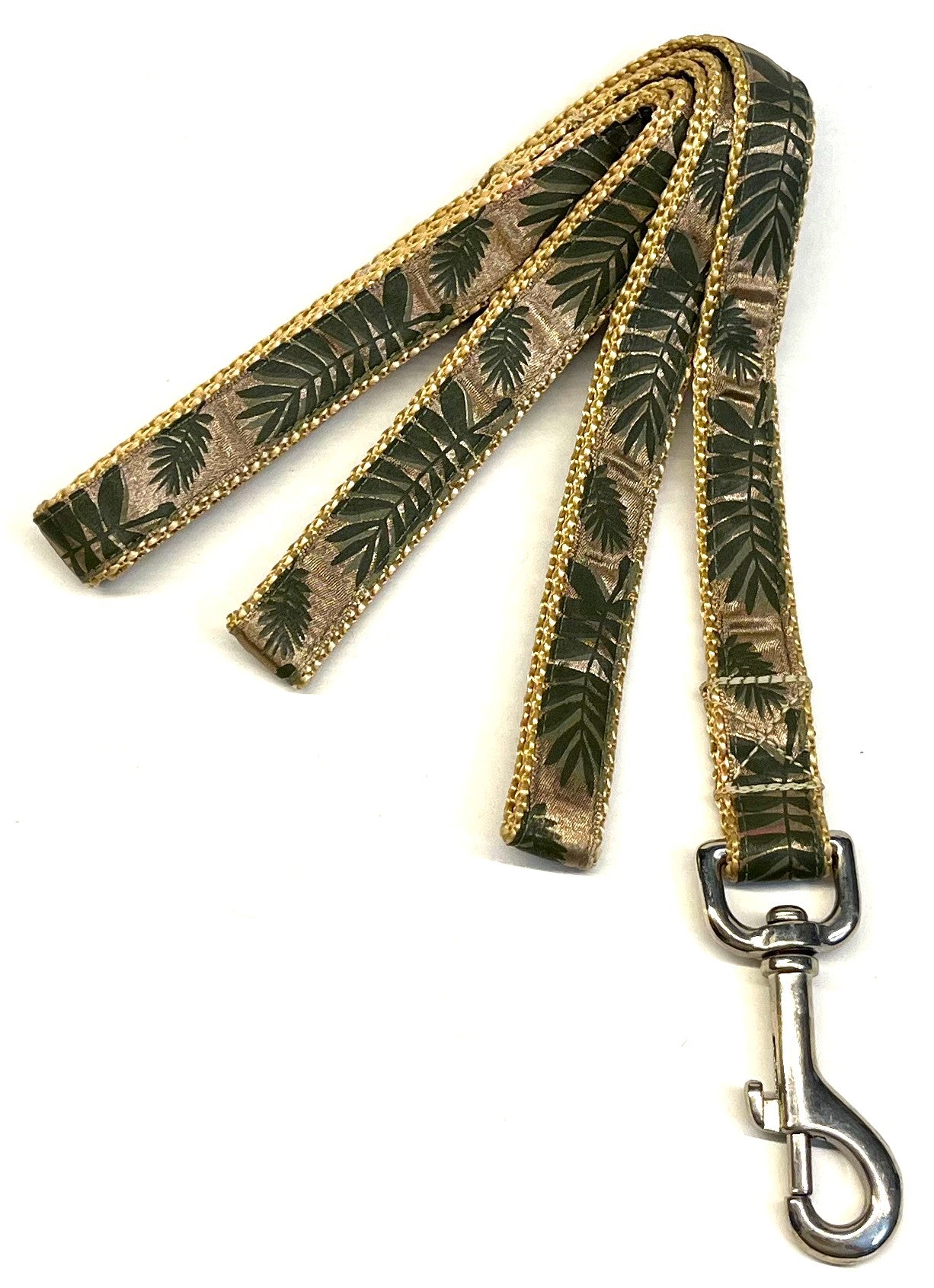 Tan with Green Palm Branch Dog Leash 3/4