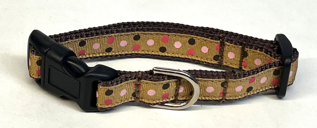 Tan with Pink, Brown, and Light Pink Dots Dog Collar 1/2