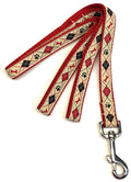 Tan with Red and Black Argyle Design with Bones and Paws Dog Leash 3/4