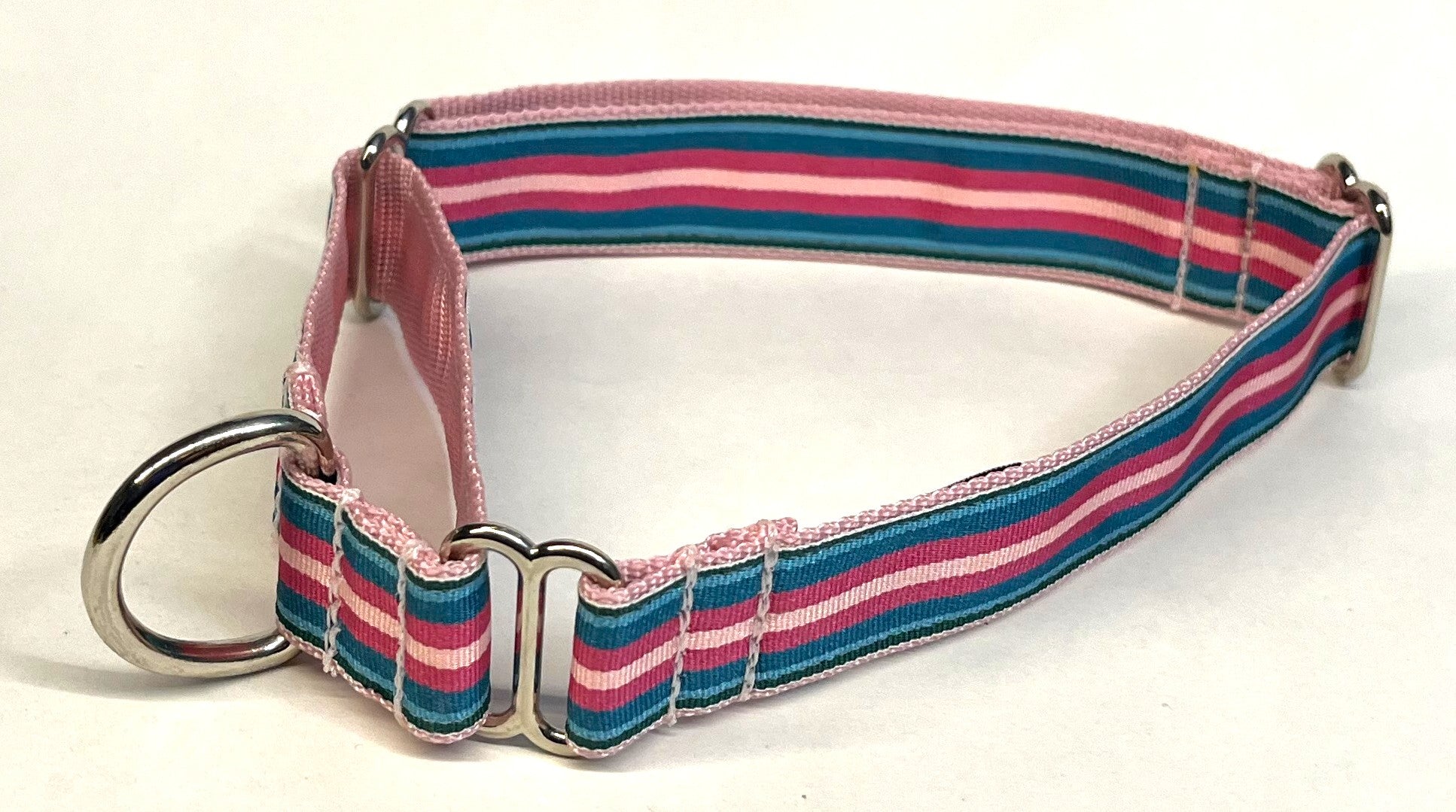 Teal, Blue, Pink, Light Pink Stripe Martingale Collar 1in