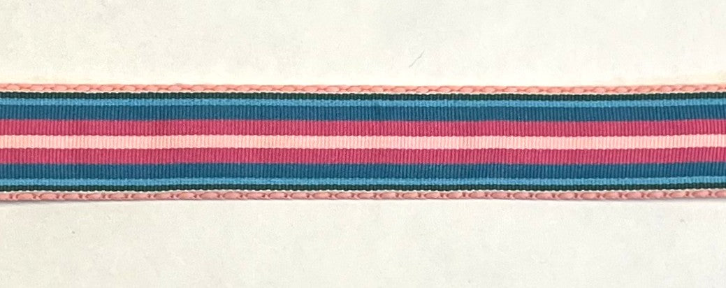Teal, Blue, Pink, Light Pink Stripe Martingale Collar 1in