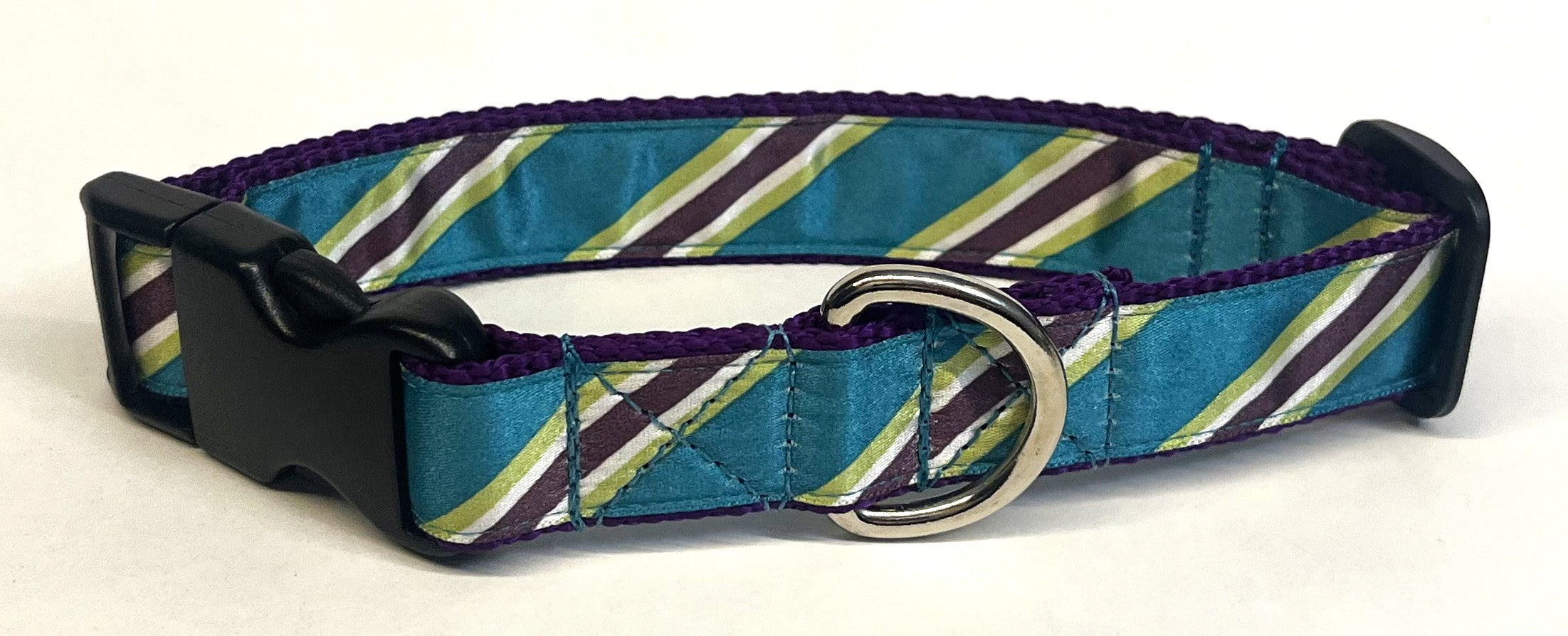 Teal, Green, White, & Purple Diagonal Stripe Dog Collar 1in