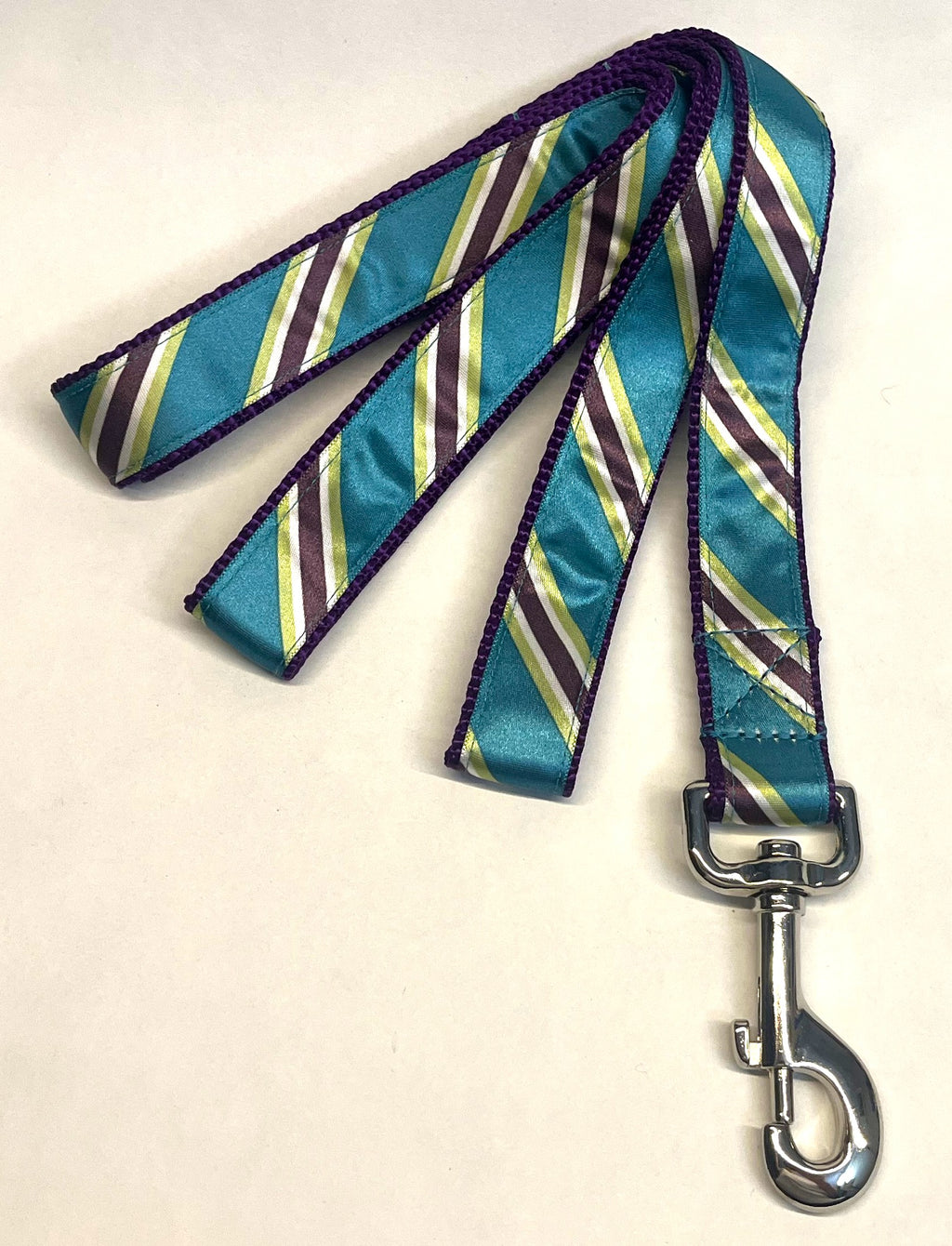 Teal, Green, White, & Purple Diagonal Stripe Dog Leash 1in
