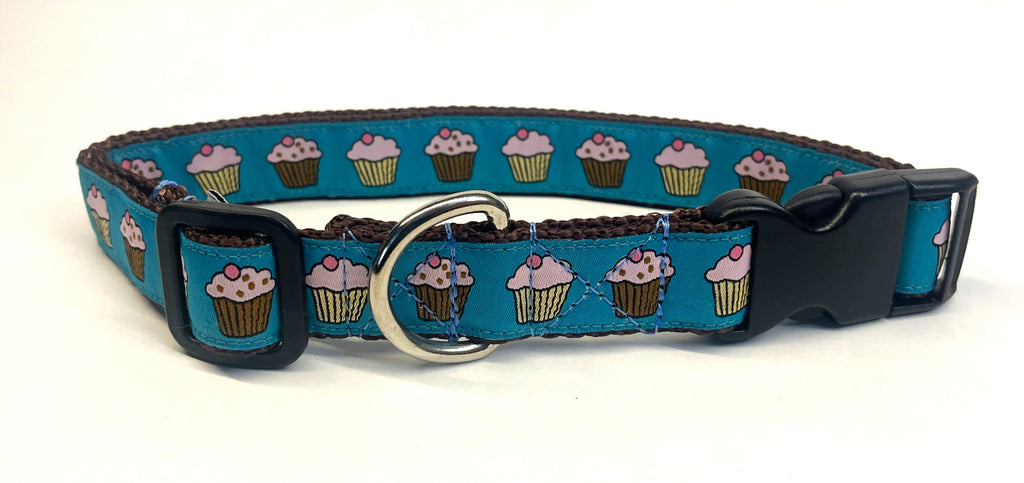 Teal with Cupcakes Dog Collar 1in