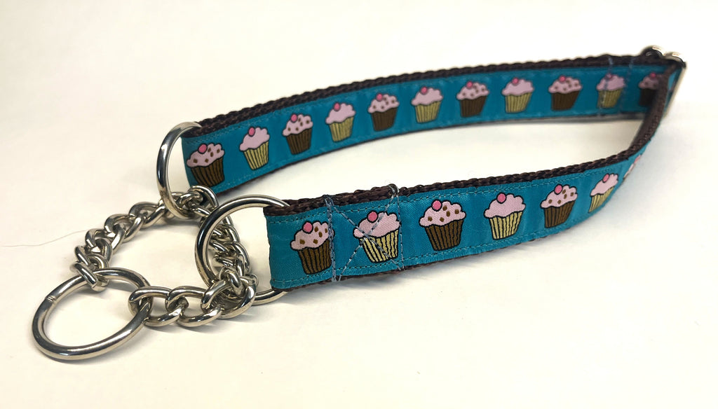 Teal with Cupcakes Chain Martingale Collar 1in
