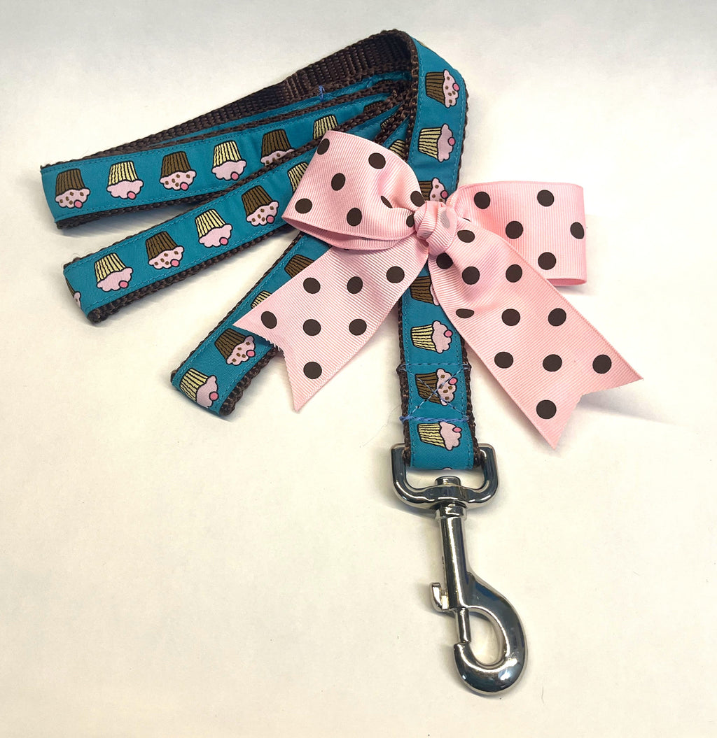 Teal with Cupcakes Dog Leash 1in