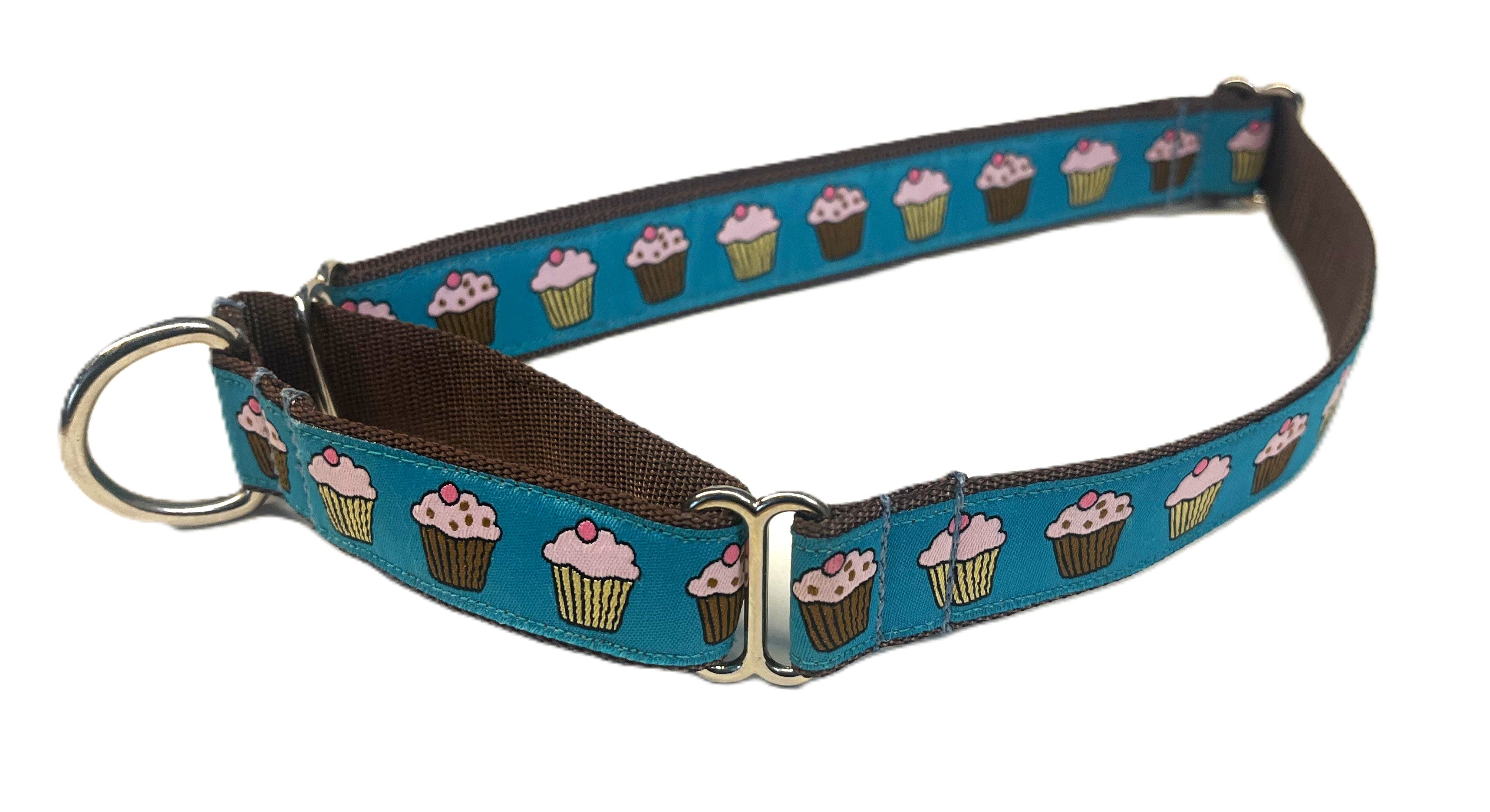 Teal with Cupcakes Martingale Collar 1in