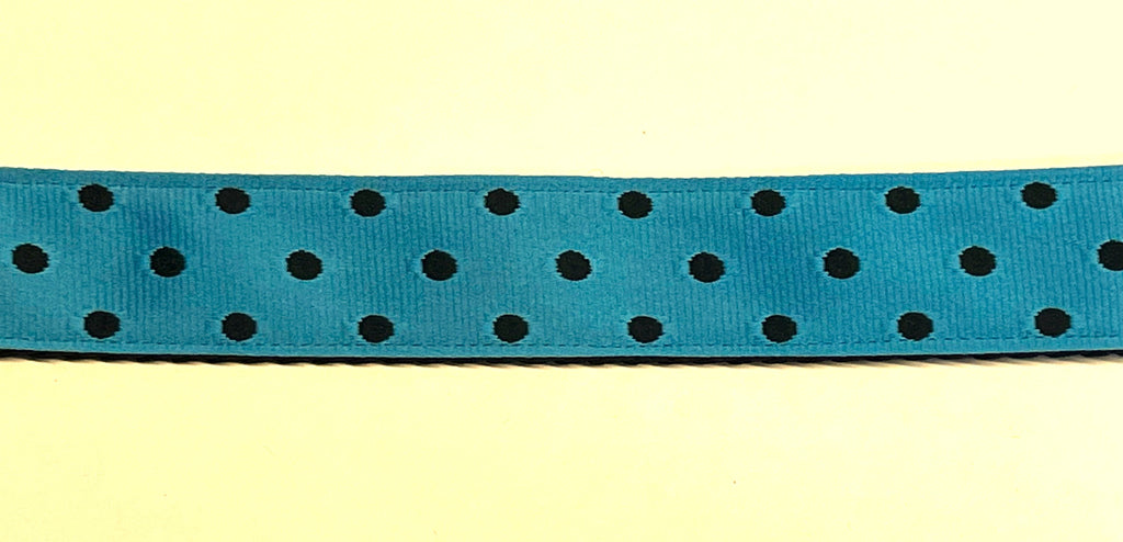 Turquoise with Black Polka Dots Dog Leash 1in